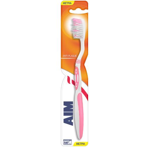 Aim Antiplaque Medium Toothbrush Οδοντόβουρτσα Μέτρια 1 Τεμάχιο - Ροζ